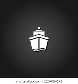Ship icon flat. Simple White pictogram on black background with shadow. Vector illustration symbol