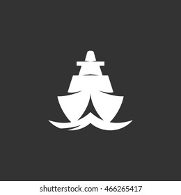 Ship icon in flat style isolated on black background. Yacht logo silhouette. Abstract sign, symbol, pictogram. Vector illustration