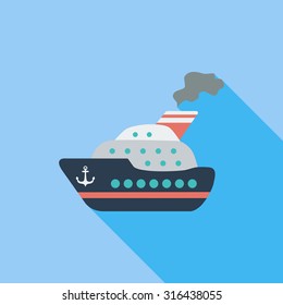 Ship icon. Flat vector related icon with long shadow for web and mobile applications. It can be used as - logo, pictogram, icon, infographic element. Vector Illustration.