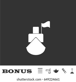 Ship icon flat. White pictogram on black background. Vector illustration symbol and bonus icons