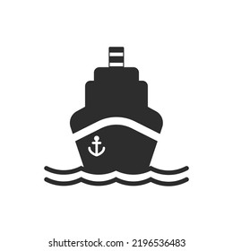 Ship icon. Front view. Monochrome black and white symbol