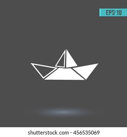 Ship icon. Graphic symbol web design, logo. White glyph on a gray background. Isolated sign.