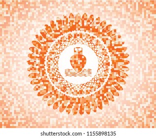 ship icon inside abstract orange mosaic emblem
