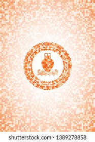 ship icon inside abstract orange mosaic emblem with background