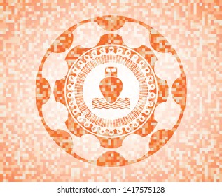 ship icon inside abstract orange mosaic emblem