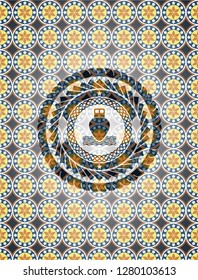ship icon inside arabesque emblem background. arabic decoration.