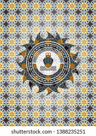ship icon inside arabesque emblem background. arabic decoration.