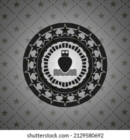 ship icon inside black emblem. 