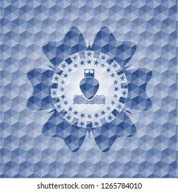 ship icon inside blue badge with geometric background.