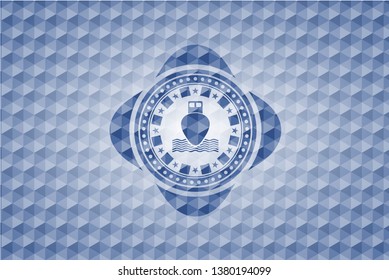 ship icon inside blue badge with geometric background.