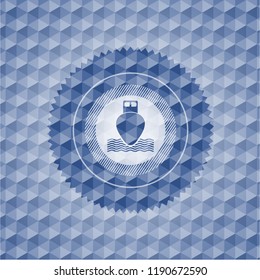 ship icon inside blue emblem with geometric pattern.