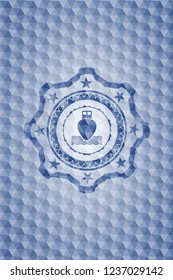 ship icon inside blue emblem or badge with abstract geometric polygonal pattern background.