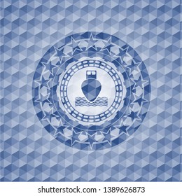 ship icon inside blue emblem with geometric pattern background.