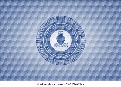 ship icon inside blue polygonal emblem.
