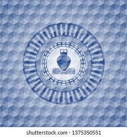 ship icon inside blue polygonal emblem.