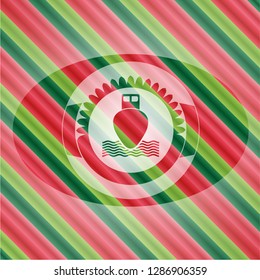 ship icon inside christmas badge background.