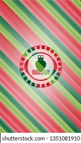 ship icon inside christmas badge background.