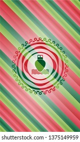 ship icon inside christmas colors badge.