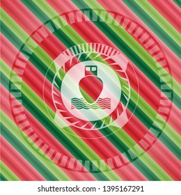 ship icon inside christmas colors style emblem.