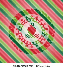 ship icon inside christmas emblem background.