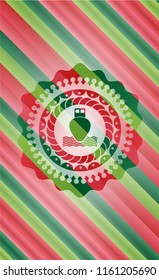 ship icon inside christmas style emblem.
