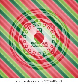 ship icon inside christmas style emblem.