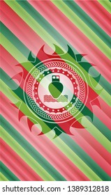 ship icon inside christmas style emblem.