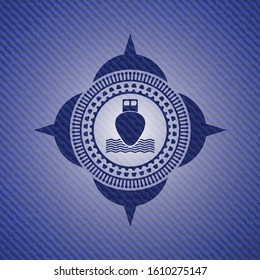 ship icon inside denim background