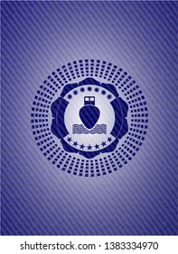 ship icon inside emblem with jean background