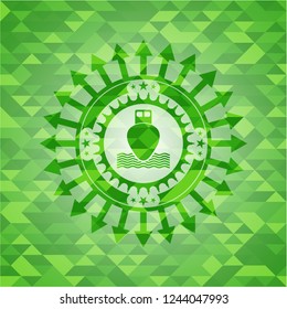 ship icon inside green mosaic emblem