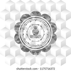ship icon inside grey icon or emblem with geometric cube white background