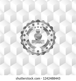 ship icon inside grey icon or emblem with geometric cube white background