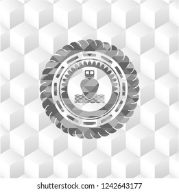 ship icon inside grey icon or emblem with geometric cube white background