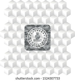 ship icon inside grey emblem. Retro with geometric cube white background
