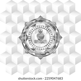 icono de barco dentro del emblema gris. Vintage con fondo blanco cubo geométrico. 