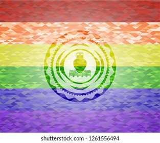 ship icon inside lgbt colors emblem 