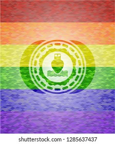 ship icon inside lgbt colors emblem 