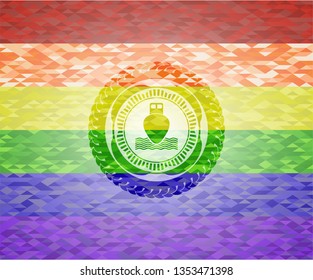 ship icon inside lgbt colors emblem 