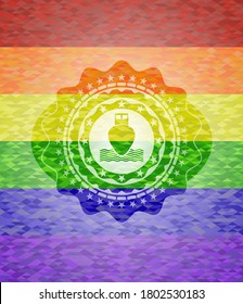 ship icon inside lgbt colors emblem. 