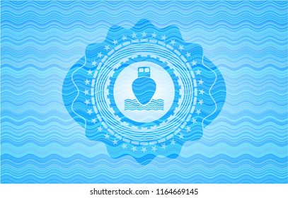 ship icon inside light blue water wave style badge.