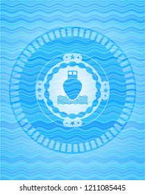 ship icon inside light blue water emblem.