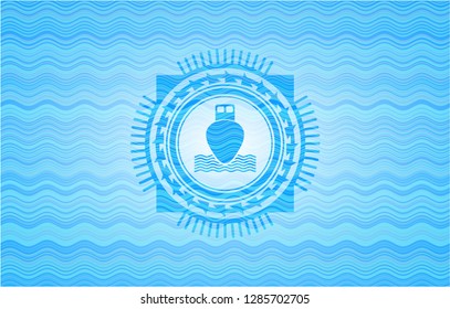 ship icon inside light blue water emblem.