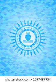 icono de barco dentro del emblema de mosaico azul claro