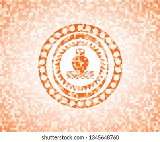 ship icon inside orange mosaic emblem with background