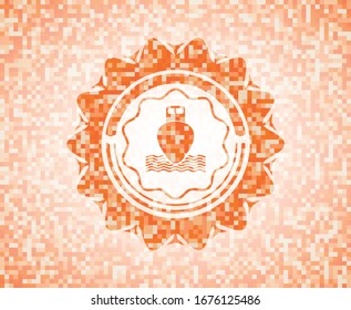 ship icon inside orange mosaic emblem with background