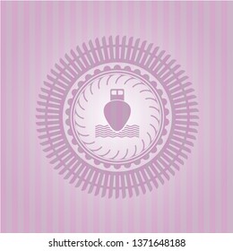 ship icon inside pink emblem. Retro