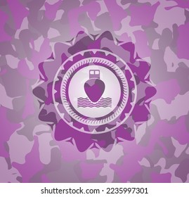 ship icon inside pink and purple camo texture. 