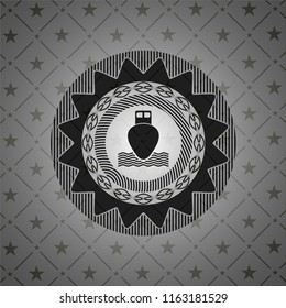 ship icon inside realistic dark emblem