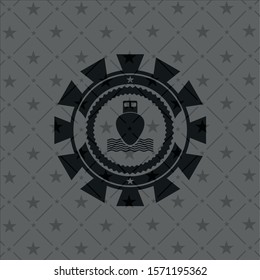 ship icon inside realistic dark emblem