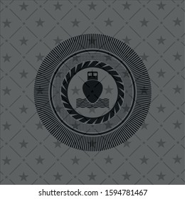 ship icon inside realistic dark emblem